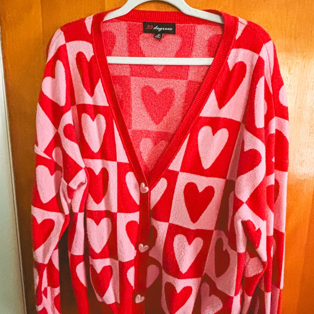 Women's Red and Pink Heart Sweater
